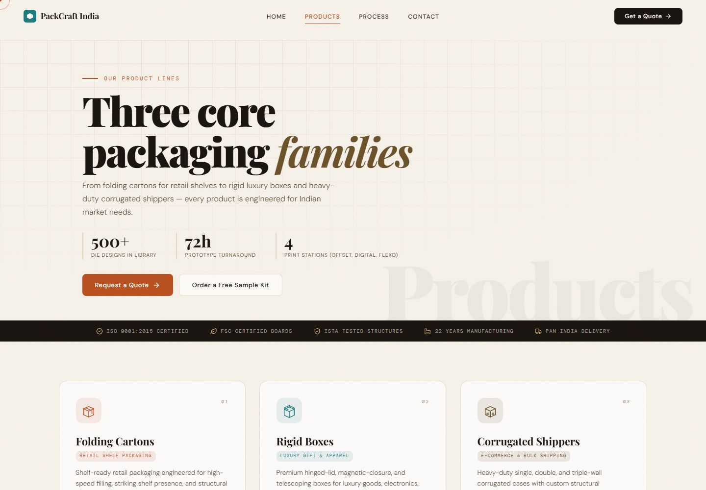 PackCraft India product comparison page for folding cartons, rigid boxes and corrugated packaging